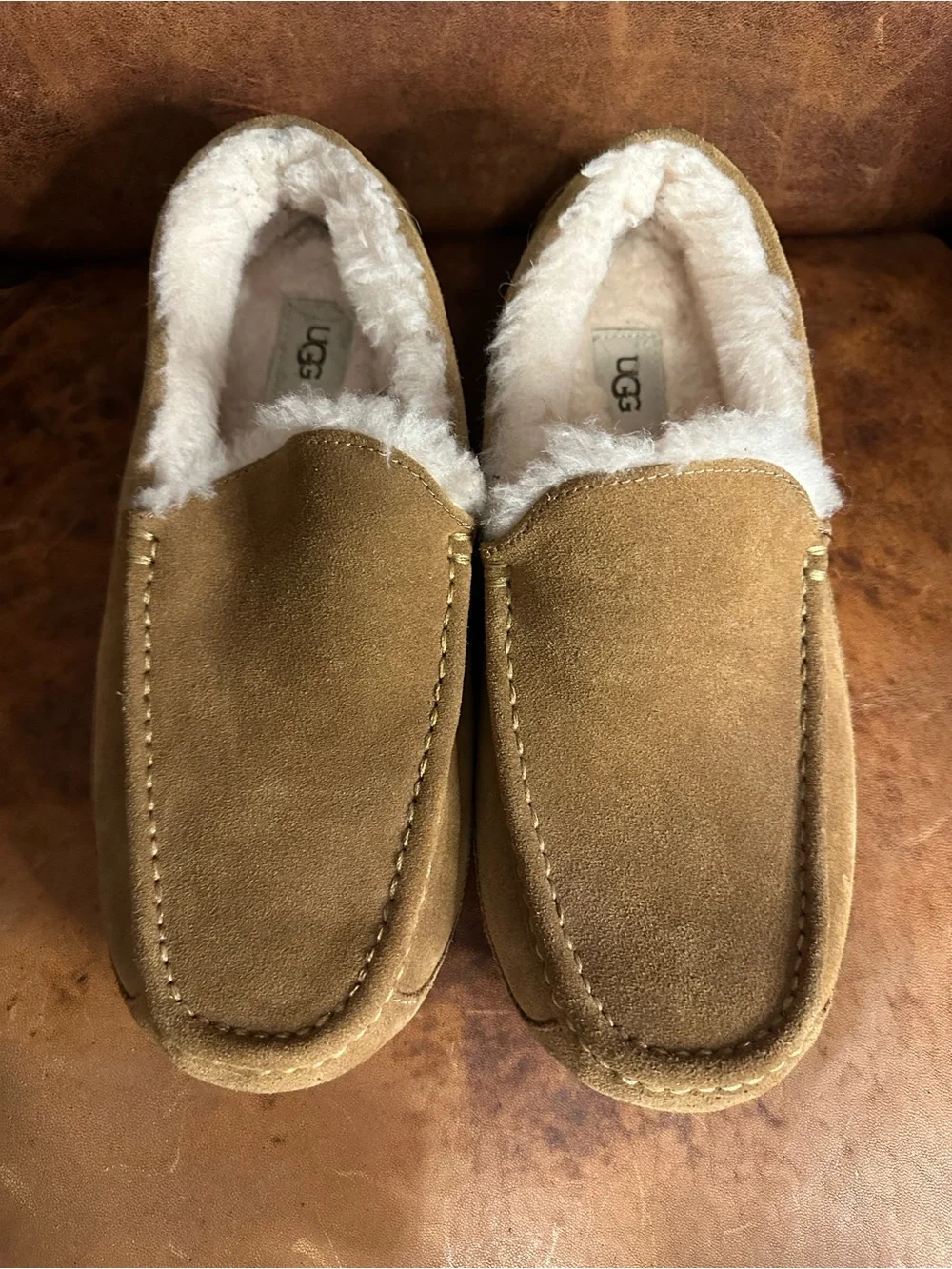 UGG Men's Suede Shearling-Lined Slip-On Loafers in Chestnut